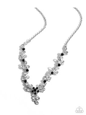 N84 paparazzi Silver and Black Crystal Vine Necklace